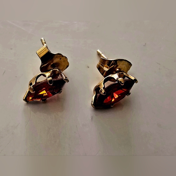 Marquis cut faux ruby red and gold stud  earrings, holiday, formal, minimalist - Picture 3 of 10